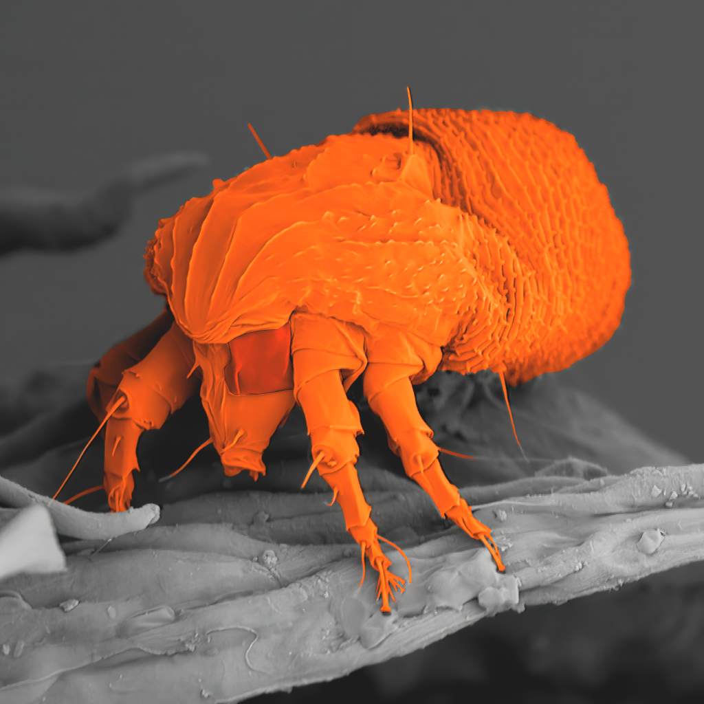 Ácaro del polvo visto al microscopio